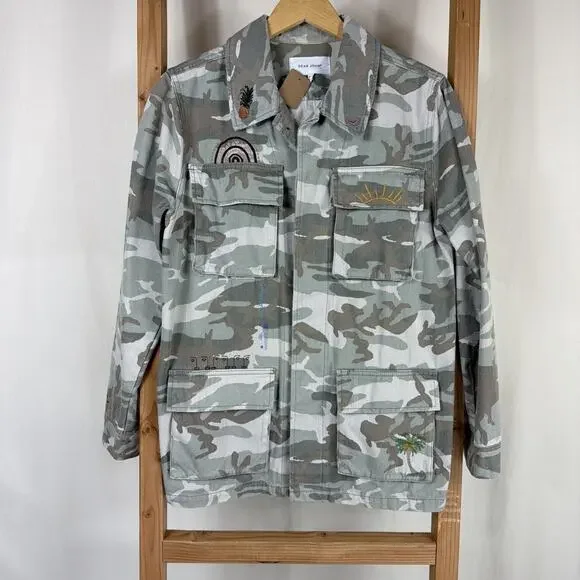 Dear John Camo Embroidered KINDNESS Button Up Jacket #1290 Size SMALL - Picture 1 of 7